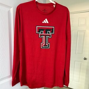 Adidas Red Texas Tech  Long Sleeve Tee with Logo